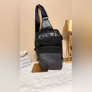 Coach Black Men’s  canvas  Bag with Signature Monogram Panel